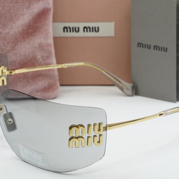 Miu Miu MU54YS 5AK30B Geometric Sunglasses - Gold/Light Grey main image 5